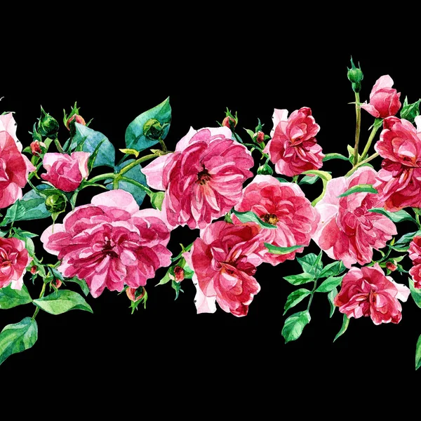 水彩で描かれた大きなバラのシームレス パターン — ストック写真