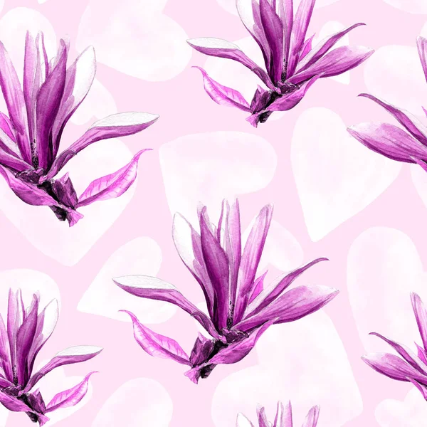 Seamless Pattern Magnolia Flowers Painted Watercolor — Stock Photo, Image