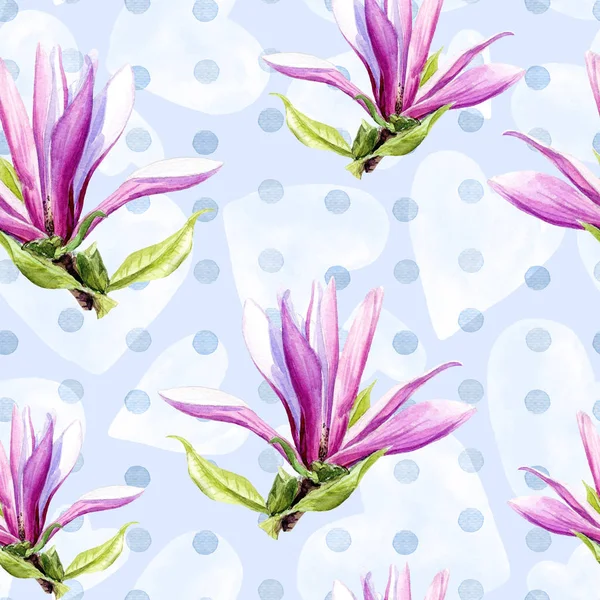 水彩画中玉兰花的无缝图案 — 图库照片