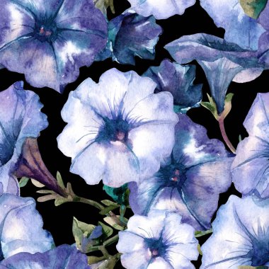 Petunya çiçeklerinin suluboya desenleri.