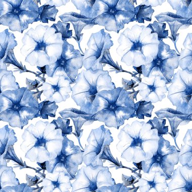 Petunya çiçeklerinin suluboya desenleri.