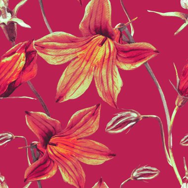 Çiçeklerin suluboya desenli çan tarlası.