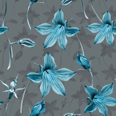 Çiçeklerin suluboya desenli çan tarlası.