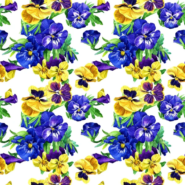 Akvarell Zökkenőmentes Minta Virágok Árvácskák — Stock Fotó