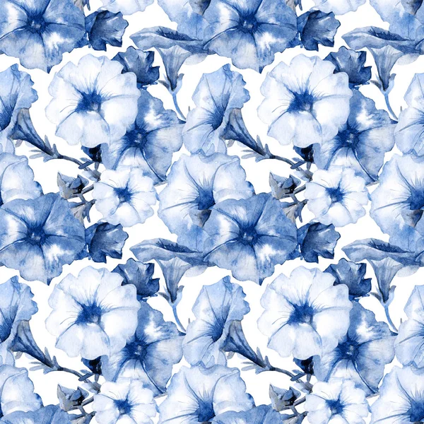 Akvarell Sömlös Mönster Petunia Blommor — Stockfoto