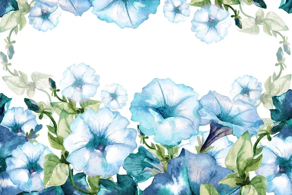 Akvarelové Pozadí Rám Prostorem Pro Text Květin Petunie — Stock fotografie