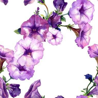 Petunya çiçeklerinin suluboya desenleri.