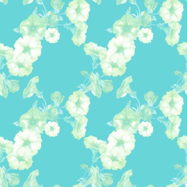 Petunya çiçeklerinin suluboya desenleri.