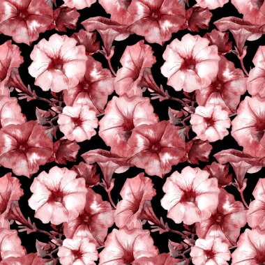 Petunya çiçeklerinin suluboya desenleri.