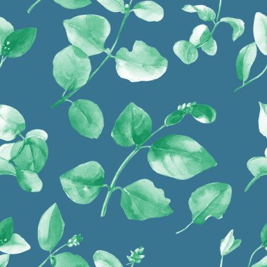 Yapraklı dalların dikişsiz deseni suluboya.