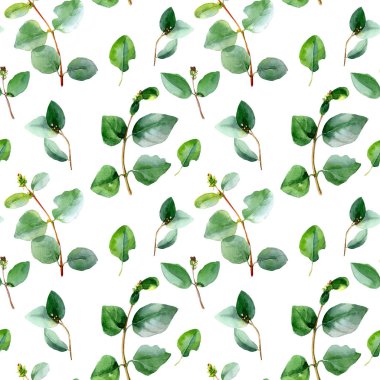 Yapraklı dalların dikişsiz deseni suluboya.