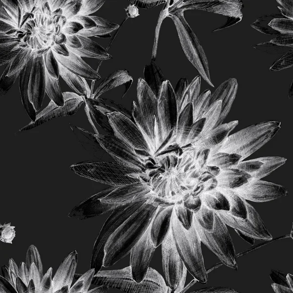 Nahtloses Blumenmuster Mit Bleistift Gezeichnet — Stockfoto