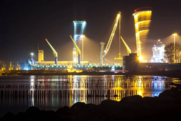 Night view of Black Sea, port of  Poti,  Georgia