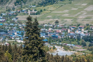 Svaneti alan Kafkas Dağları g köyde Mestia kuleleri