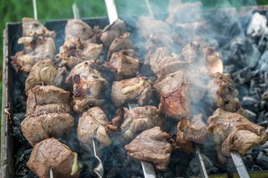 Gürcü mtsvadi (kebab) hazırlama. Sigara kebab