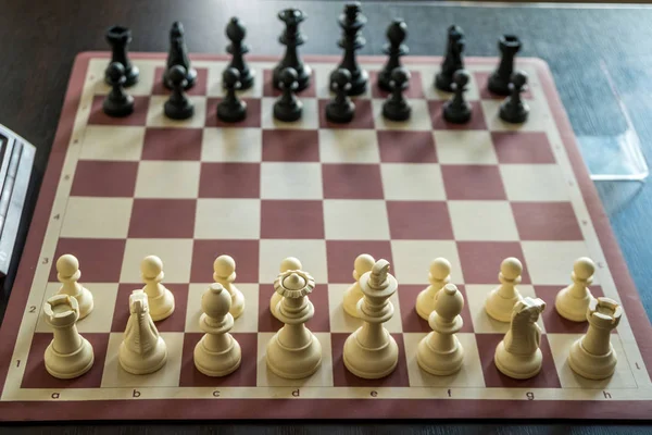 Schackpjäser i styrelsen innan turneringen chess — Stockfoto