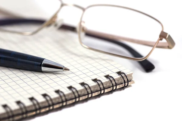 Gafas para ojos con lapicera y cuaderno aglutinante — Foto de Stock