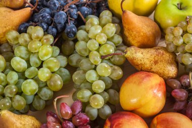 sonbahar meyve natürmort rustik ahşap masa arka plan üzerinde