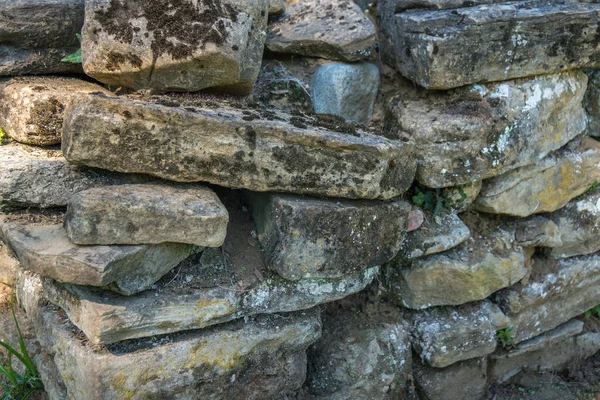 苔とリヒェンの古い石壁 — ストック写真
