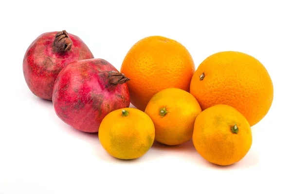 Mandarina laranja, tangerina e romã — Fotografia de Stock