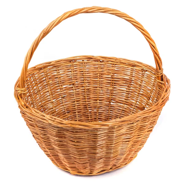 Empty wicker basket for fruits and vegetables, isolated on white — Stock Photo, Image