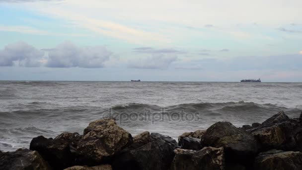 Barcos en el horizonte del mar, Poti, Georgia — Vídeos de Stock