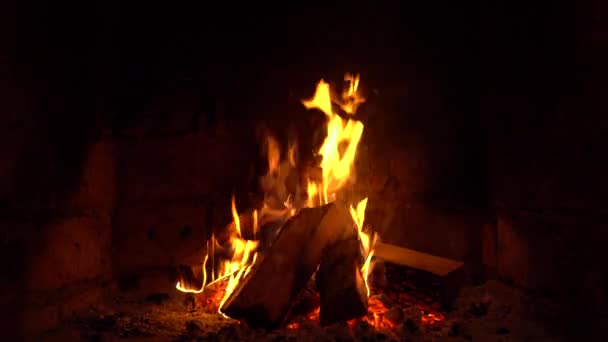 火在壁炉中燃烧，火保持温暖 — 图库视频影像