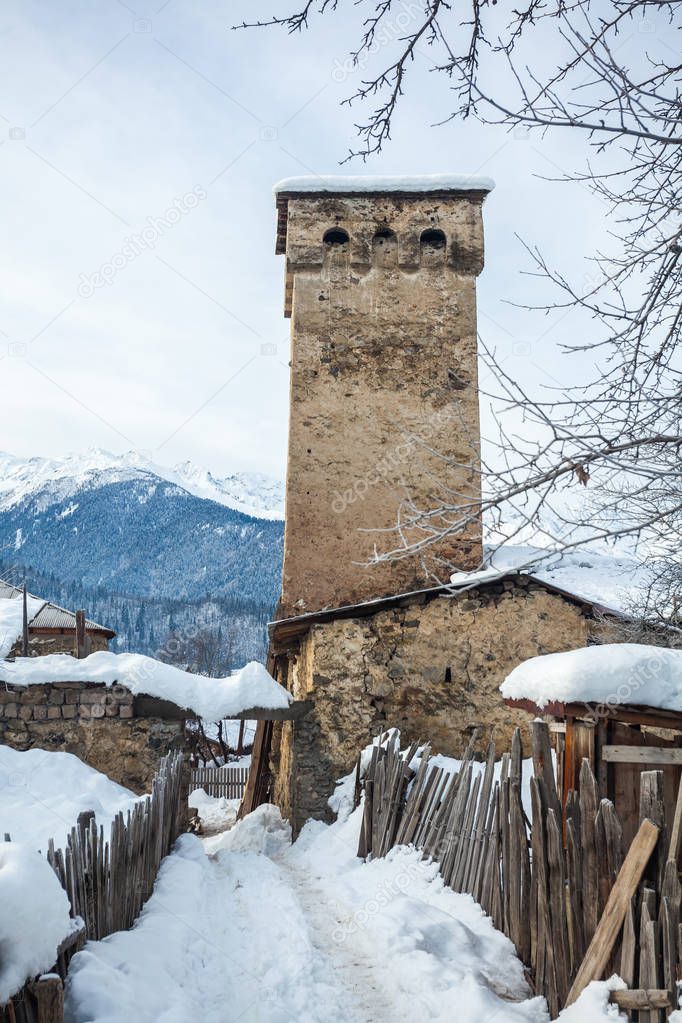 Medieval towers in Latali in the Caucasus Mountains, Upper Svane