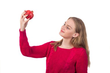 Narlı genç kadın güzel portresi. Sağlıklı gıda