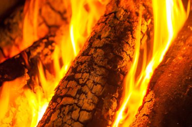 Şöminede ateş yanar, ısınmak için ateş.