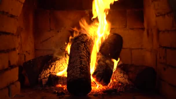 Ein Feuer Brennt Einem Kamin Feuer Warm Bleiben — Stockvideo