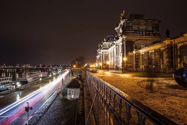 old German city of Dresden on the river Elbe at night