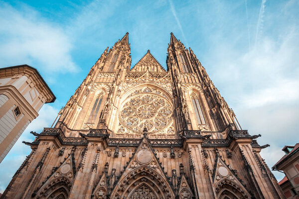 Front view of the main entrance to the St. Vitus cathedral in Pr