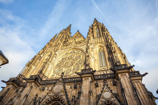 Front view of the main entrance to the St. Vitus cathedral in Pr