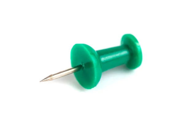 Push-pin verde isolato sullo sfondo bianco — Foto Stock