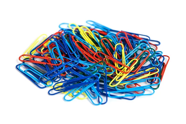 Bunch of colorful paper clips isolated on white background — Stock Photo, Image