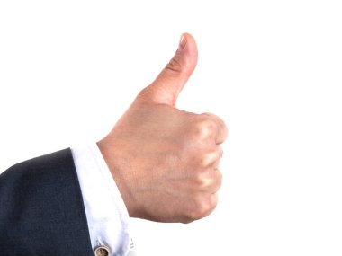 El ile başparmak yukarı beyaz arkaplan izole