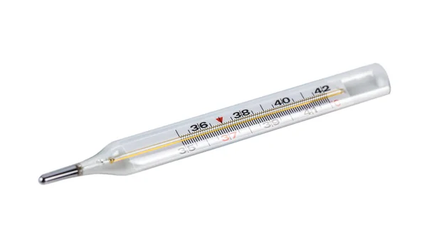 Un termometro di vetro per misurare la temperatura dell'uomo b — Foto Stock
