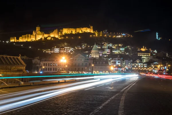 night view of Tbilisi, the bright lights of Narikala fortress an