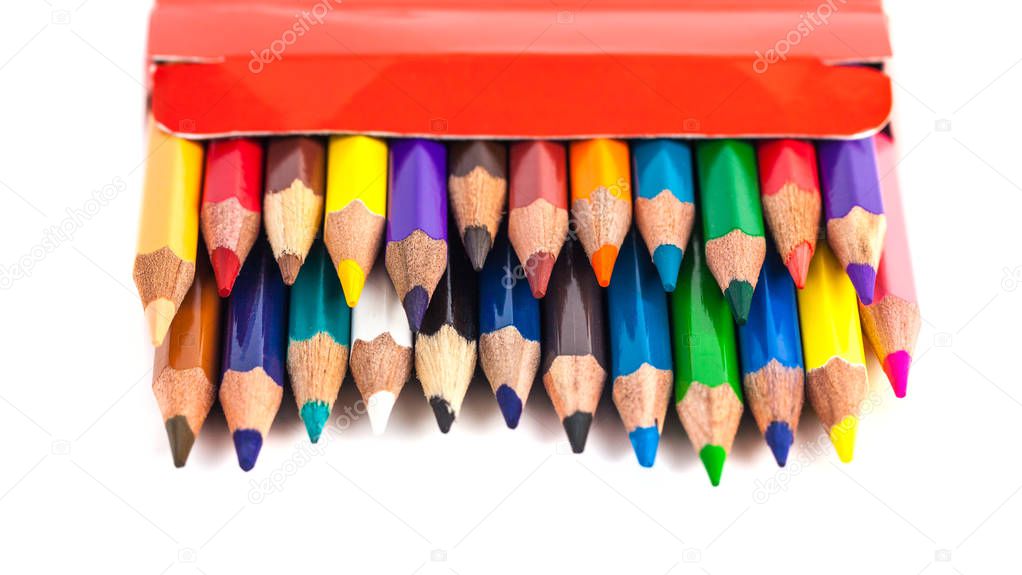 Number of colored pencils in a box isolated on white background