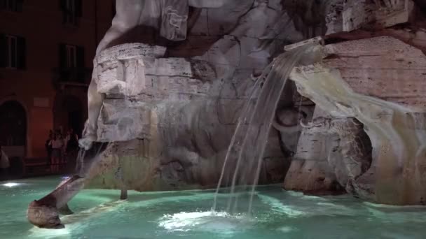 Détails Fontaine Des Quatre Rivières Avec Obélisque Égyptien Nuit Piazza — Video