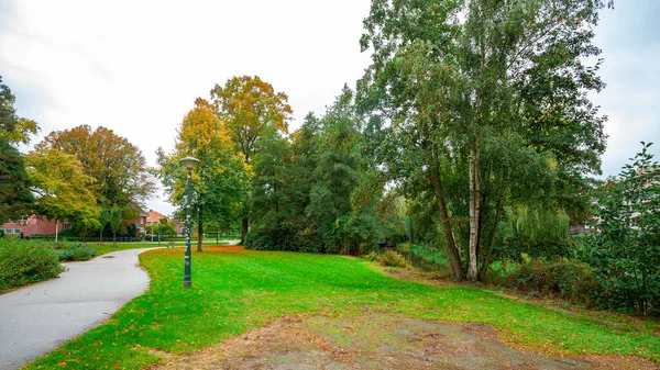 Parque de la ciudad, reflejo de los árboles en el agua del estanque, otoño. Eindhoven. — Foto de Stock