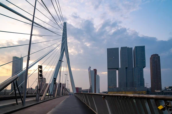 Rotterdam Skyline avec pont Erasmusbrug le matin, Nether — Photo