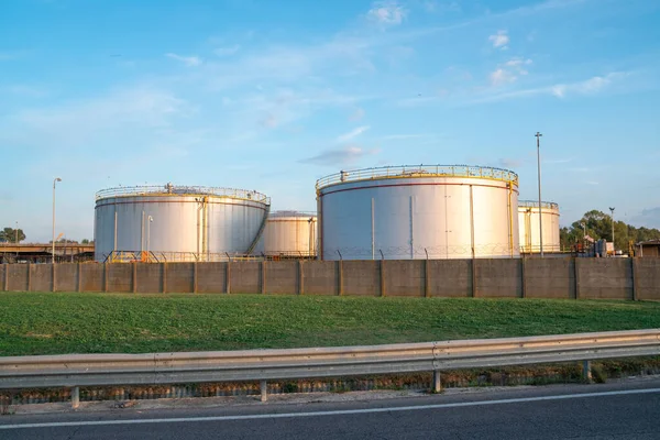 Large Industrial tanks for petrol and oil.