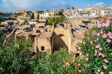 V 'den sonra volkanik tozla kaplanmış Herculaneum kalıntıları.