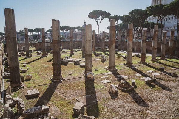 Rome, Italy - 27.10.2019: Ancient historical Traian Forum with c