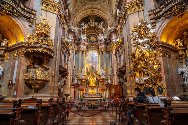 Vienna, Austria - 25.10.2019: interior of St. Peter Peterskirche