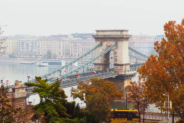 Будапешт, Угорщина - 10.11.2018: Сеченський міст на річці Дунай у Будапешті.. — стокове фото