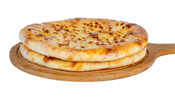 Georgian traditional food khachapuri on a wooden dish on white background. — 스톡 사진