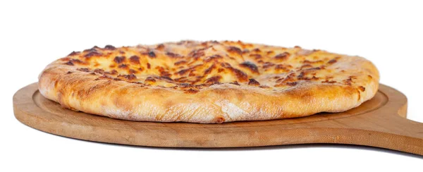 Georgian traditional food khachapuri on a wooden dish on white background. — Stock Photo, Image